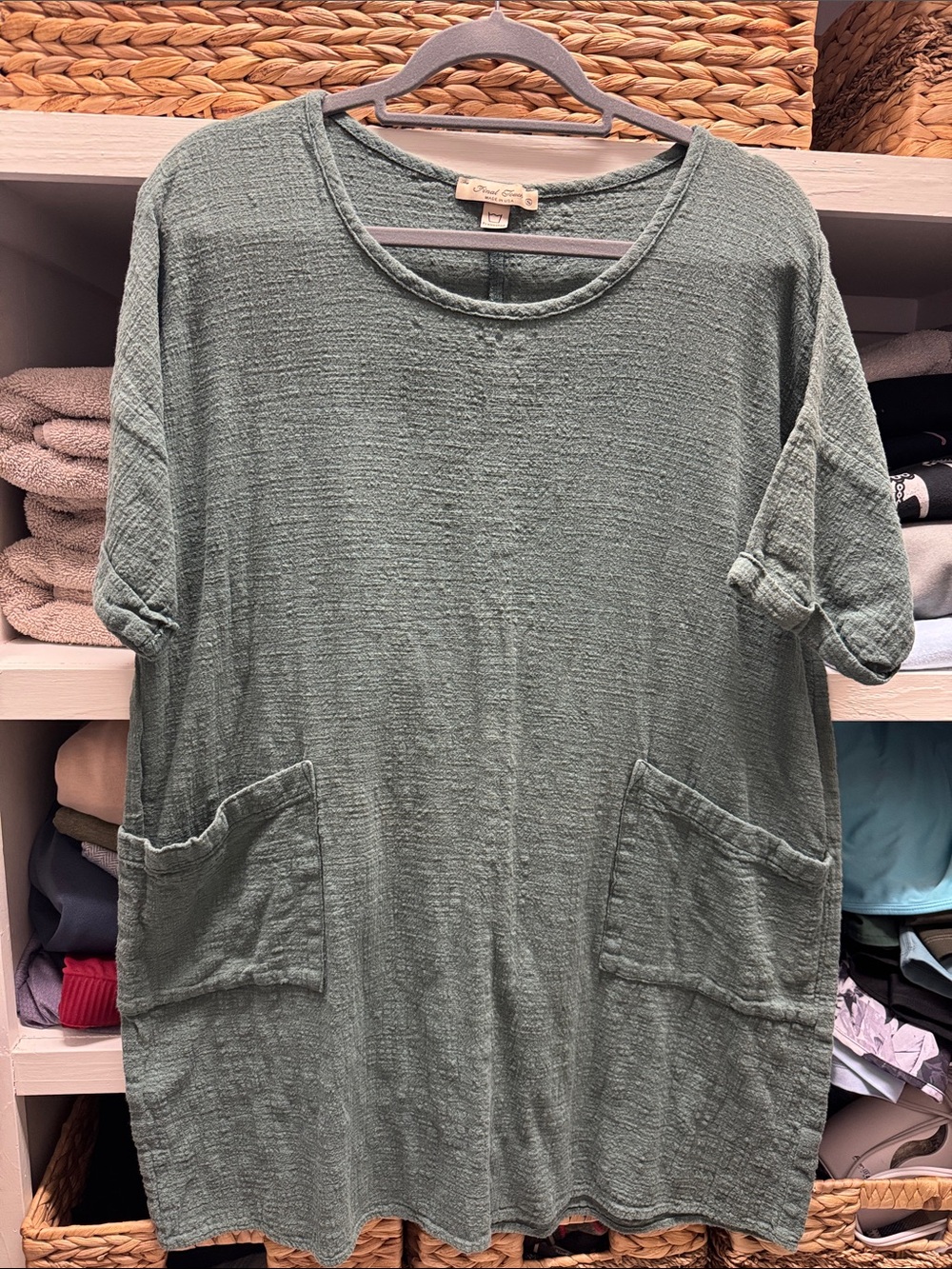 Final Touch Sage Green Short Sleeve Pocket Tunic